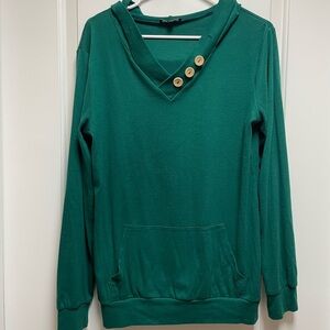 Green Long Sleeve Sz Large Women's Knit Hoodie with Button Detail Cottage Core